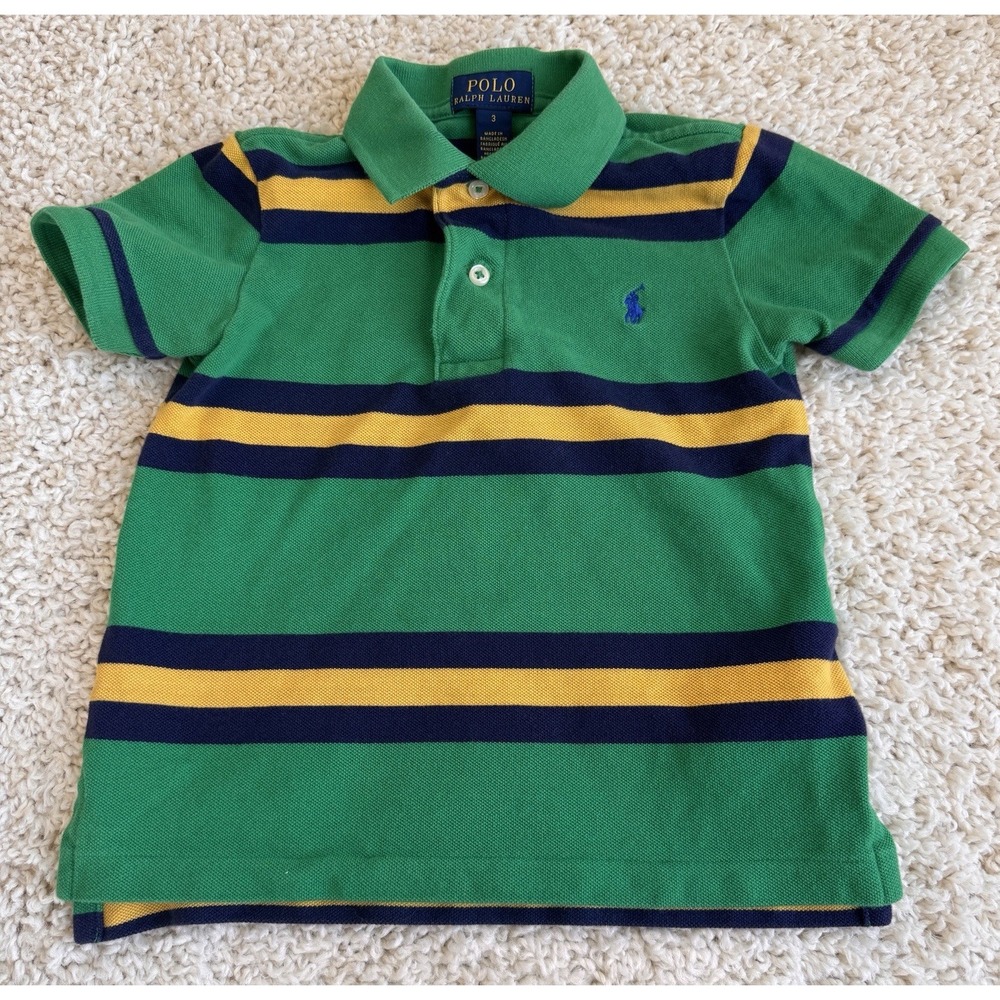 Polo Ralph Lauren Polo Shirt Kids Size 3 Green Striped Excellent Short Sleeve